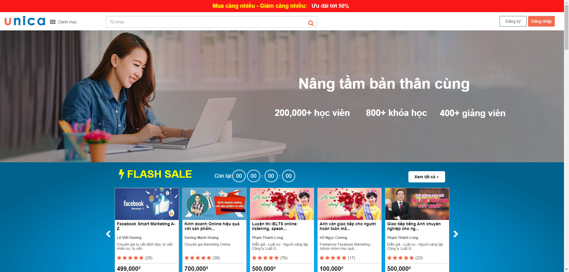 Source code website bán khóa học trực tuyến giống Unica edumail