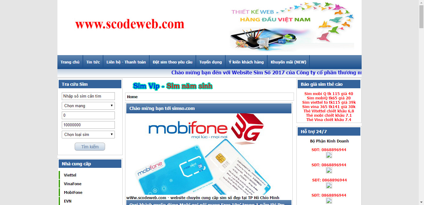 Source code website mã nguồn sim số việt nam 2020