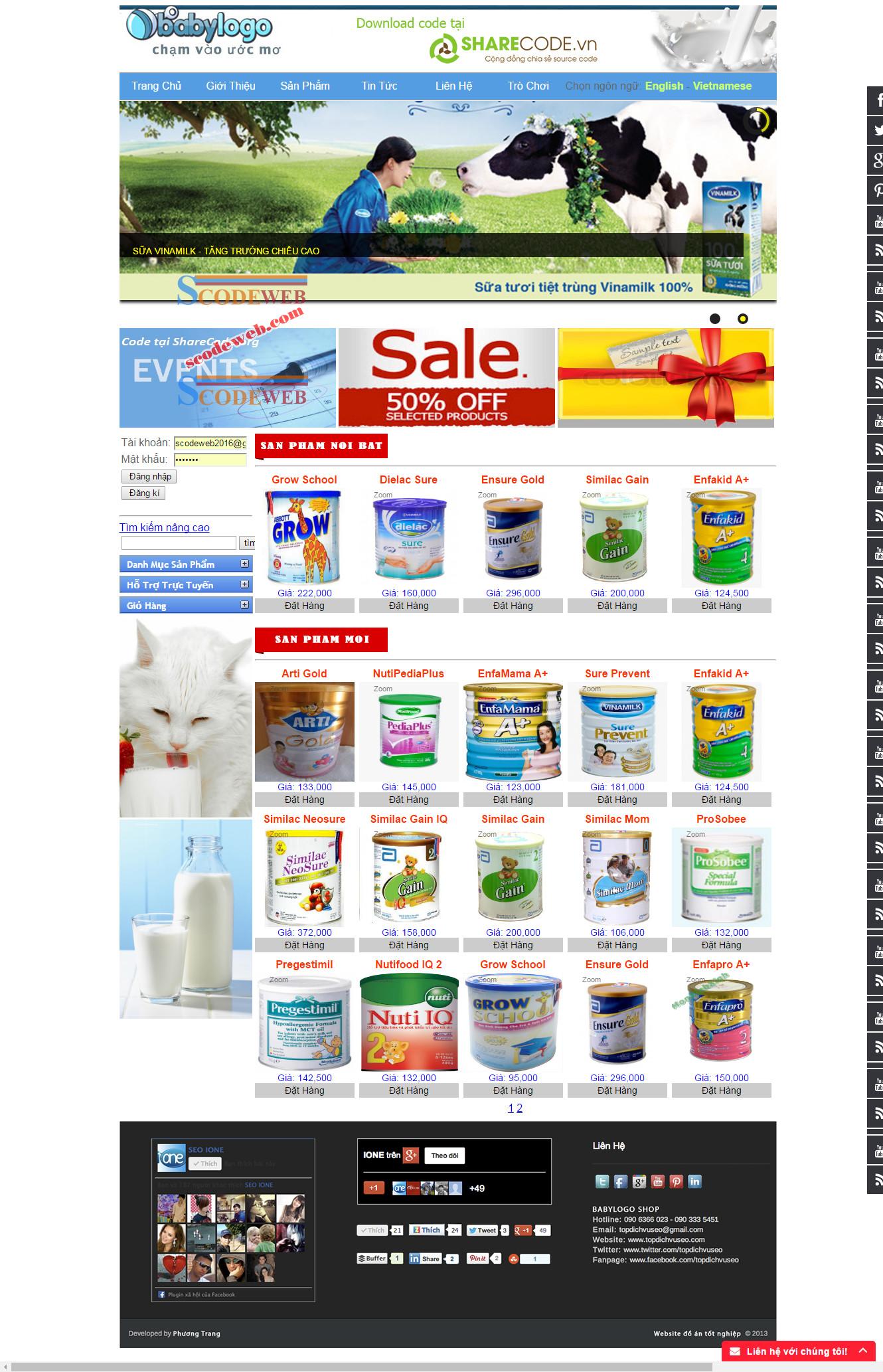 Code website giới thiệu và bán sản phẩm sữa - full code PHP